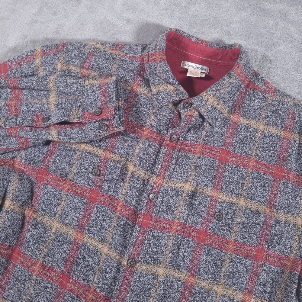 Carbon 2 Cobalt Shirt Mens M Gray Red Plaid Flannel Button Up Long Sleeve